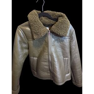 Maralyn & Me Olive Green Faux Leather Sherpa Lined Jacket Size M